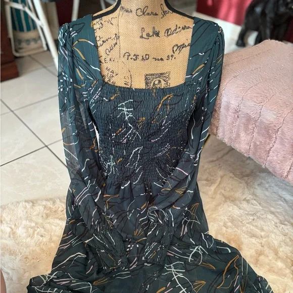 Nine West Teal Patterned Long Sleeve Dress - Picture 4 of 7